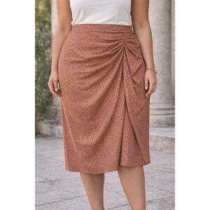 Nine West Side Ruched Midi Pencil Skirt Women XXL Rust Multi Animal Print Casual